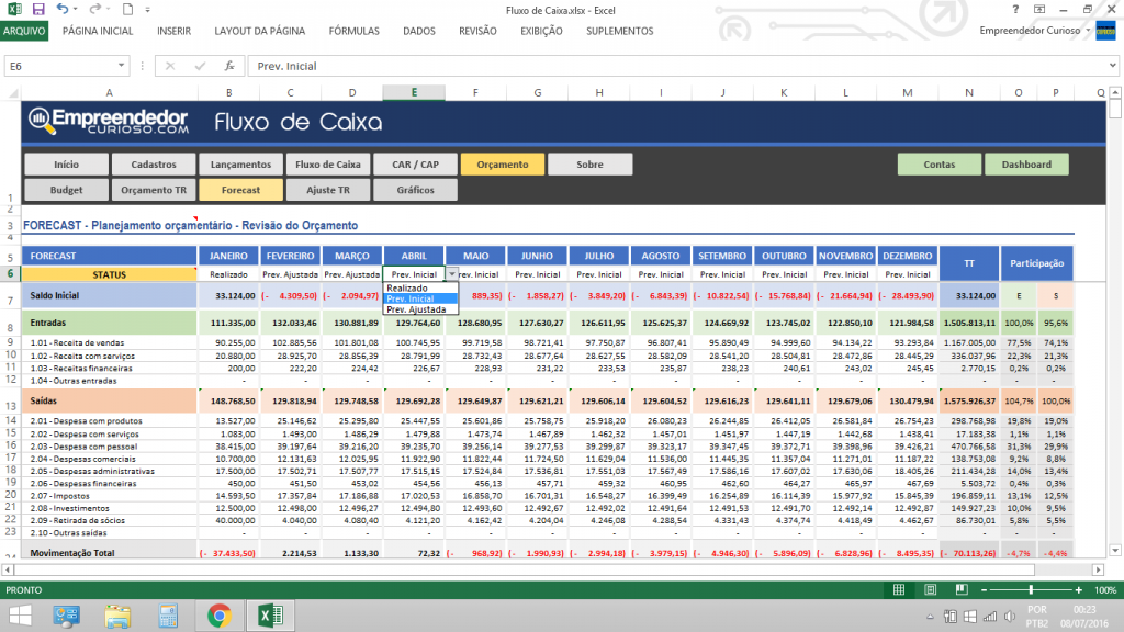 Exemplo De Planilha De Fluxo De Caixa Novo Exemplo Vr