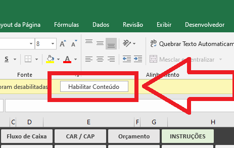 Habilitar Edição - Habilitar Conteúdo - Habilitar macros da planilha