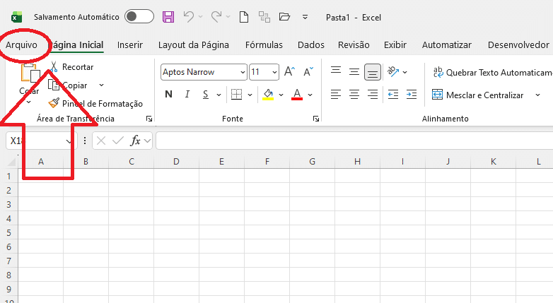 Iniciando o processo de desbloqueio de macros no Onedrive clicando em Arquivo