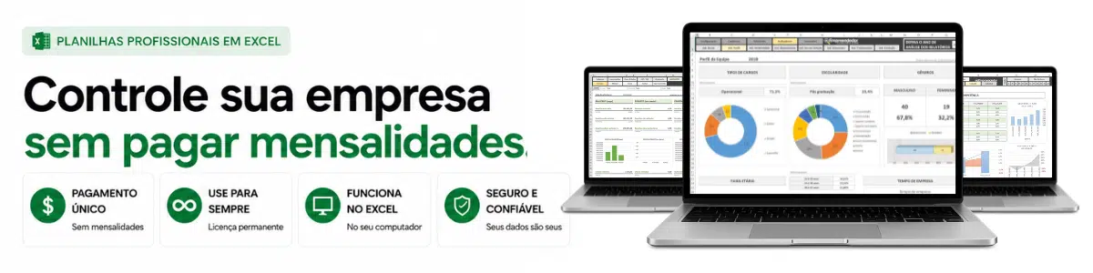 Planilhas profissionais em Excel para gestão financeira e controle empresarial, usadas por mais de 17.000 empresas